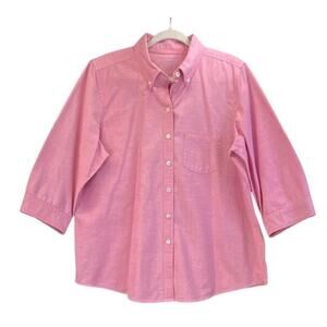 L.L. Bean Womens 1X PinkishButton-Up 100% Cotton Single Pocket 3/4 Sleeves